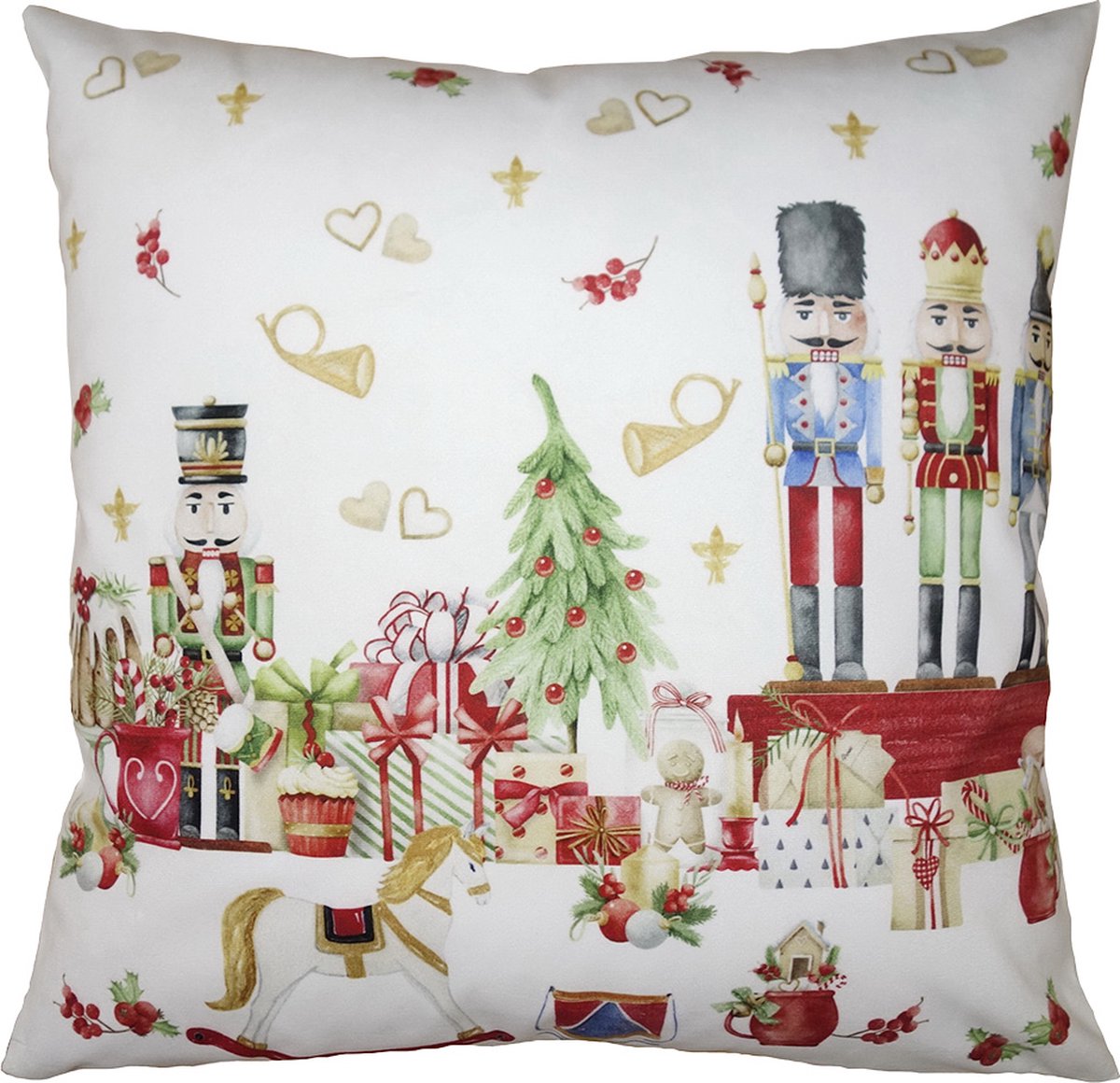 Clayre & Eef Kussenhoes 45x45 cm Rood Wit Polyester Notenkrakers