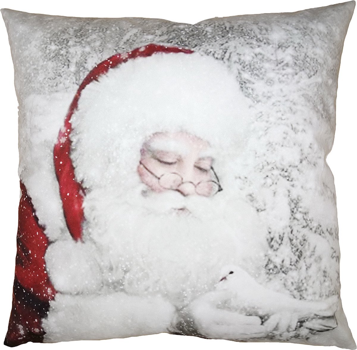Clayre & Eef Kussenhoes 45x45 cm Wit Rood Polyester Kerstman Sierkussenhoes