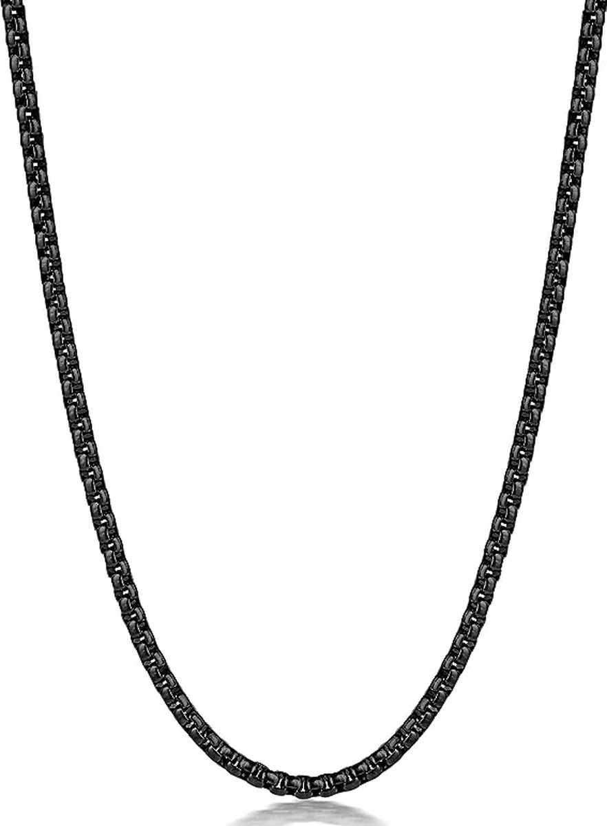 Halsketting heren staal GINU 2.5mm - 50cm lengte - Ketting heren zwart zonder hanger rvs - Mauro Vinci