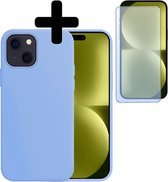 Hoesje Geschikt voor iPhone 15 Plus Hoesje Siliconen Case Met Screenprotector - Hoes Geschikt voor iPhone 15 Plus Hoes Siliconen - Lichtblauw