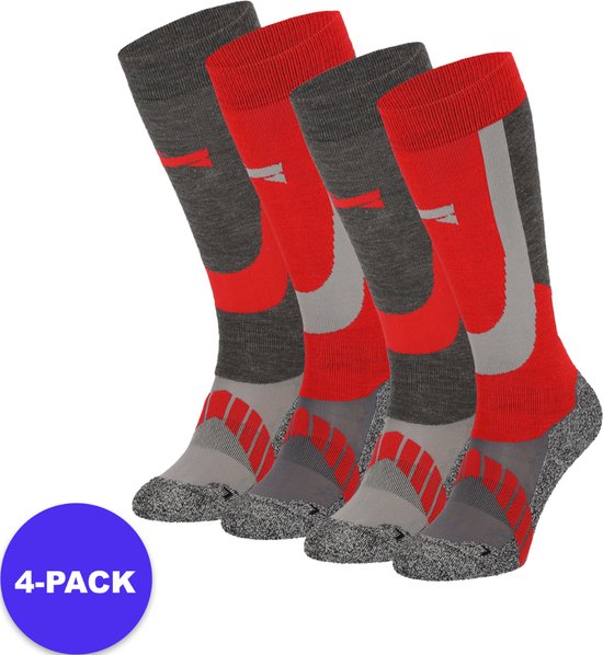 Xtreme - Chaussettes de ski unisexes - Paquet de 4 - Multi Rouge - Taille 42/45 - Chaussettes de ski femme - Chaussettes de ski homme