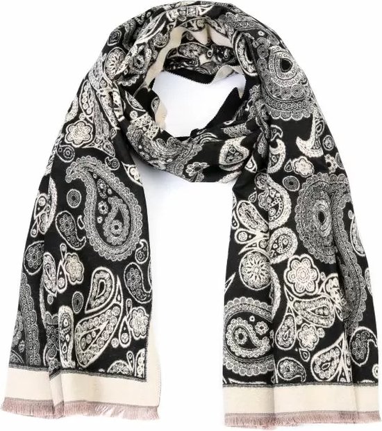 Bijoutheek Sjaal (Fashion) paisley motief (185cm x 62cm) Zwart