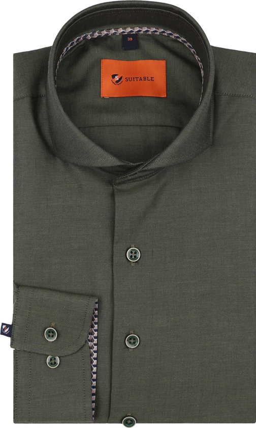 Suitable - Twill Overhemd Groen - Heren - Maat 40 - Slim-fit