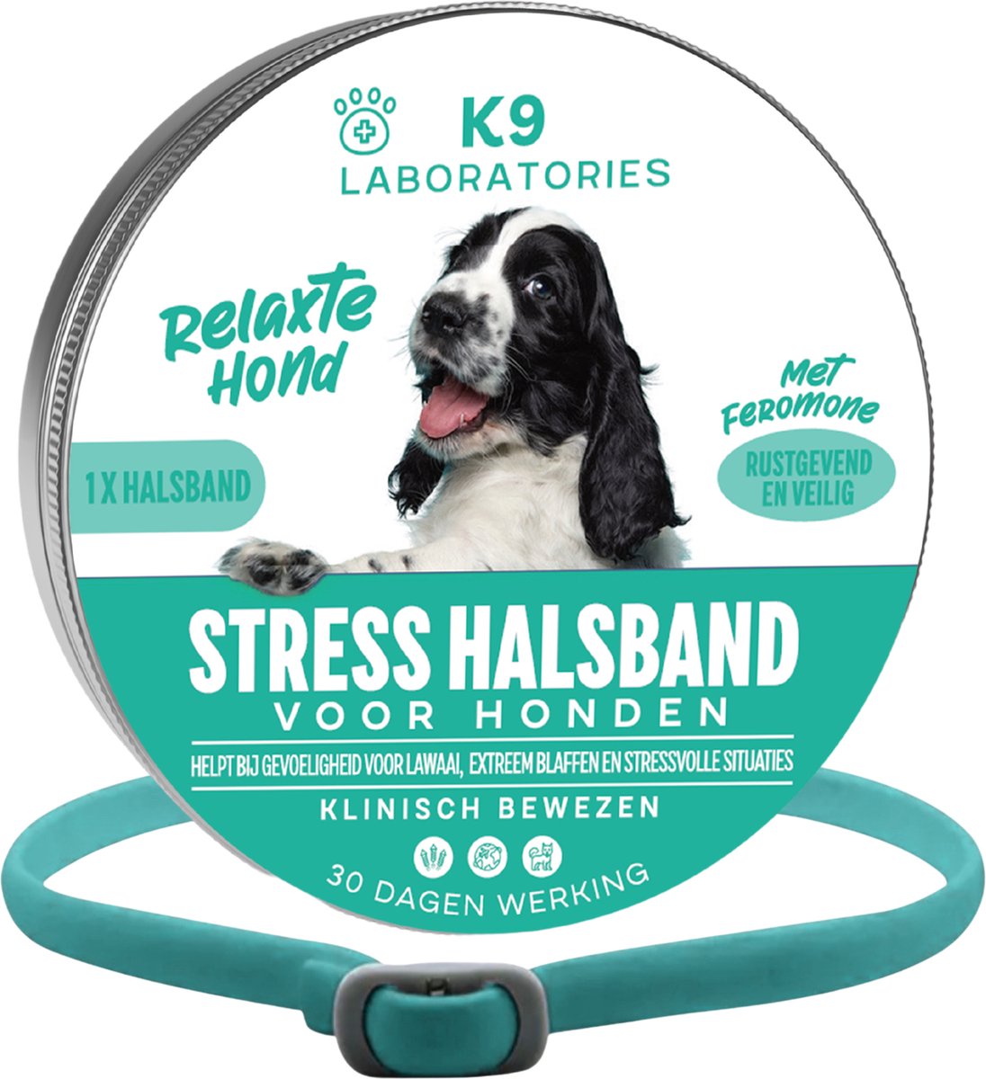 Stress halsband hond Turquoise - Anti stress middel voor honden - Feromonen - anti stress hond - kalmerend en rustgevend - tegen stress, angst en agressie bij honden