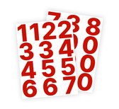 Cijfer stickers / Plaknummers - Stickervellen Set - Rood - 6cm hoog - Geschikt voor binnen en buiten - Standaard lettertype - Glans