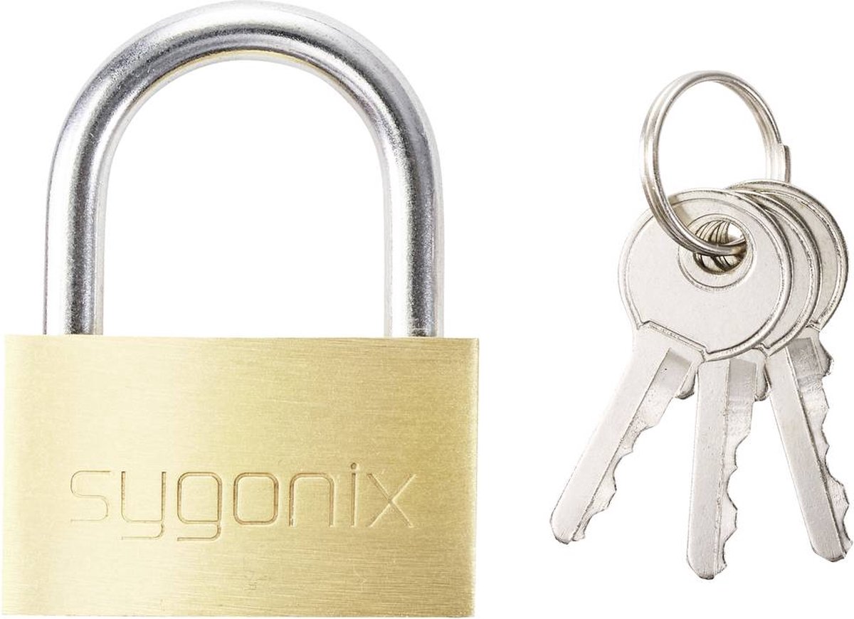 Sygonix SY-5045284 Hangslot 39.8 mm Verschillend sluitend Goud-geel Sleutelslot