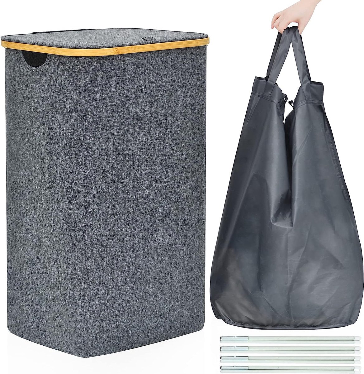 Goedkoopste Laundry basket with lid, 102 litres, foldable laundry basket with removable laundry bag, waterproof laundry basket with lid, laundry basket collector, laundry sorter, grey