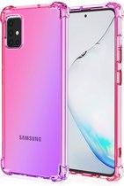 Hoesje geschikt voor Samsung Galaxy A51 - Backcover - Extra dun - Transparant - Tweekleurig - TPU - Roze/Paars