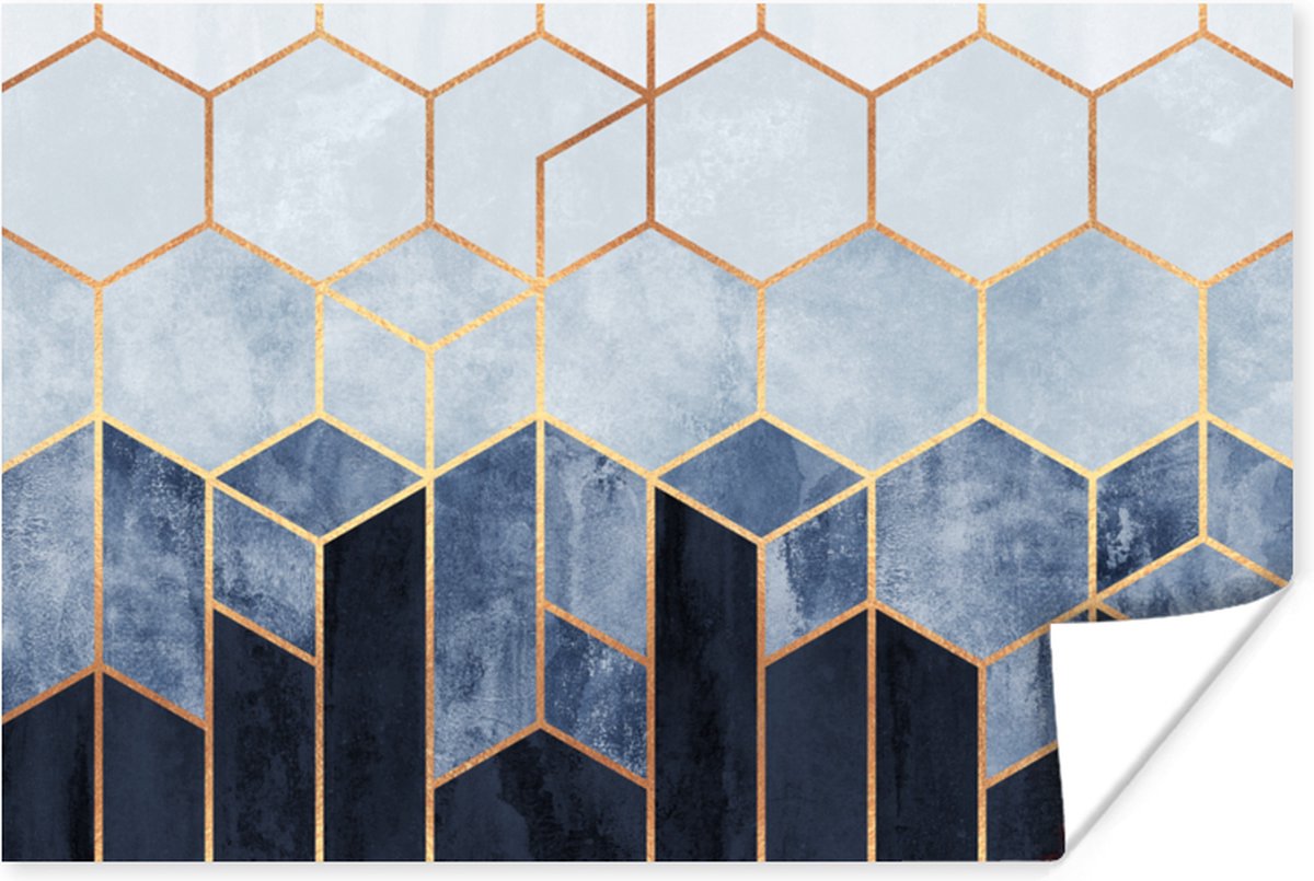 Poster Hexagon - Gold - Luxe - Patronen - 90x60 cm