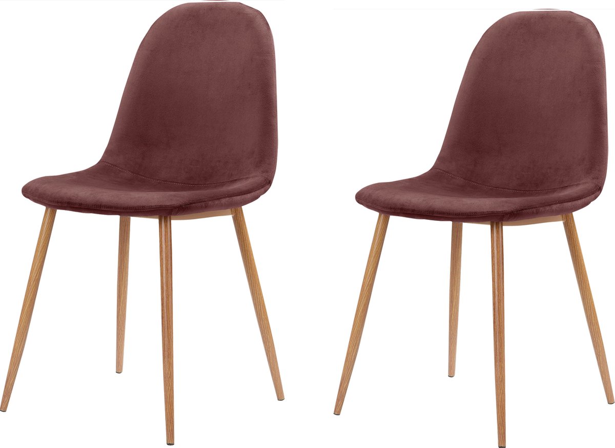 Notio Living Monza-Eetkamerstoel - Roze Fluweel - Set van 2 Rood