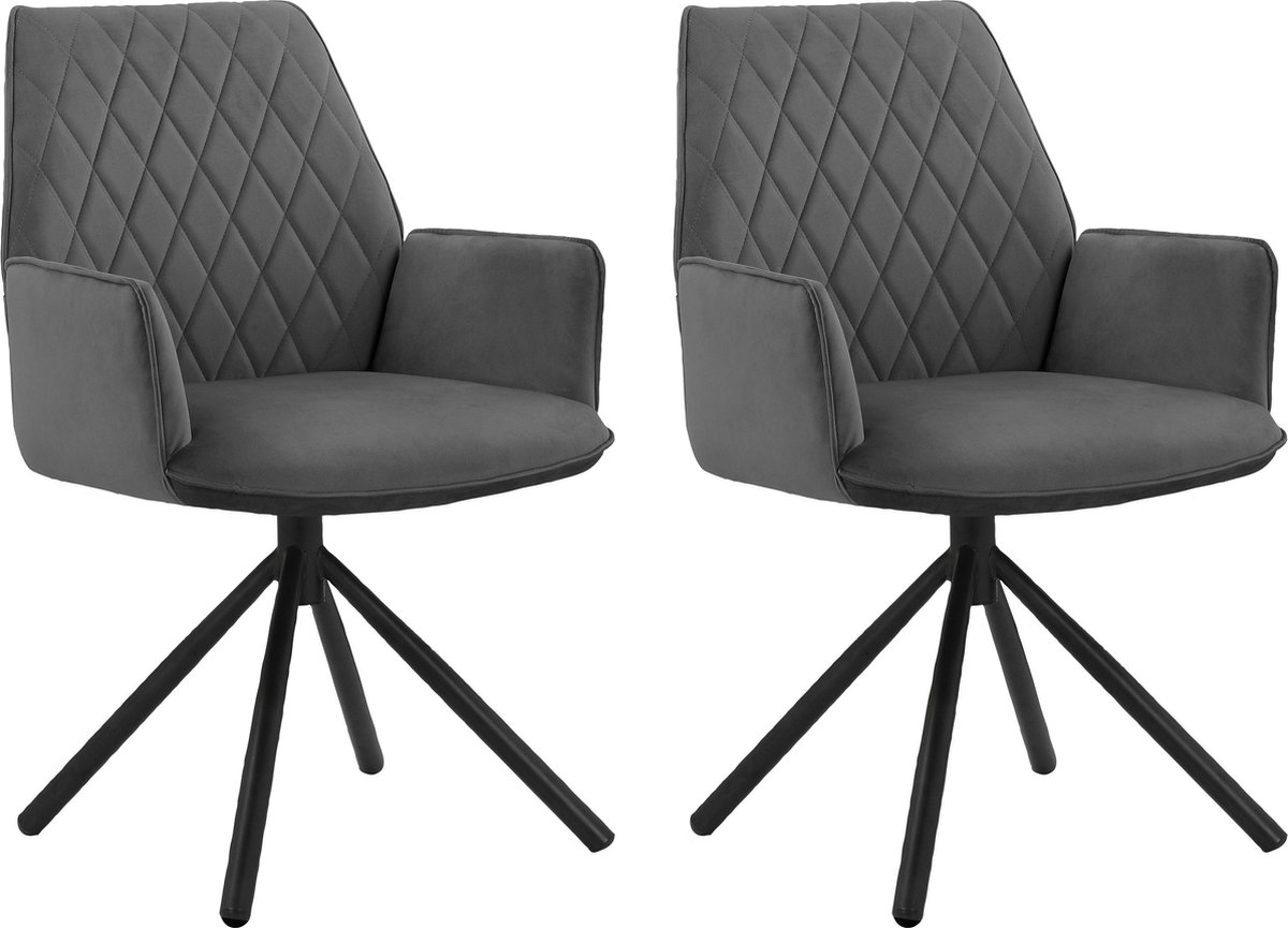 Notio Living Preston-Eetkamerstoel - 2 Pack - Antraciet Grijs