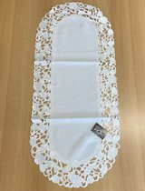 Tafelkleed Linnen gebroken wit met blaadjes - Loper 90 cm