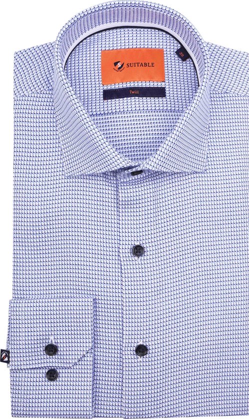 Suitable - Overhemd Twill Print Blauw - Heren - Maat 40 - Slim-fit