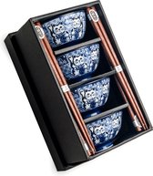 Edo Japan - Kommenset met eetstokjes Lucky Cat 8 delig - 4 kommen Ø11,5 cm | H5,5 cm - 4 persoons - Giftbox