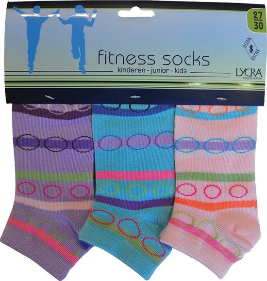 Meisjes enkelkousen fitness fantasie bubbles - 6 paar gekleurde sneaker sokken - maat 35/38