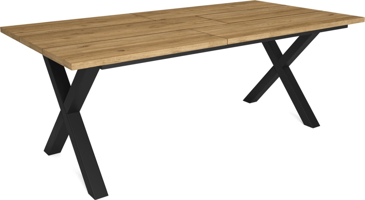 Happyment Eetkamertafel Diva - Rechthoek - 4 tot 8 personen - Premium look - Massief hout - Eettafel - X poten zwart - 200x90x75cm