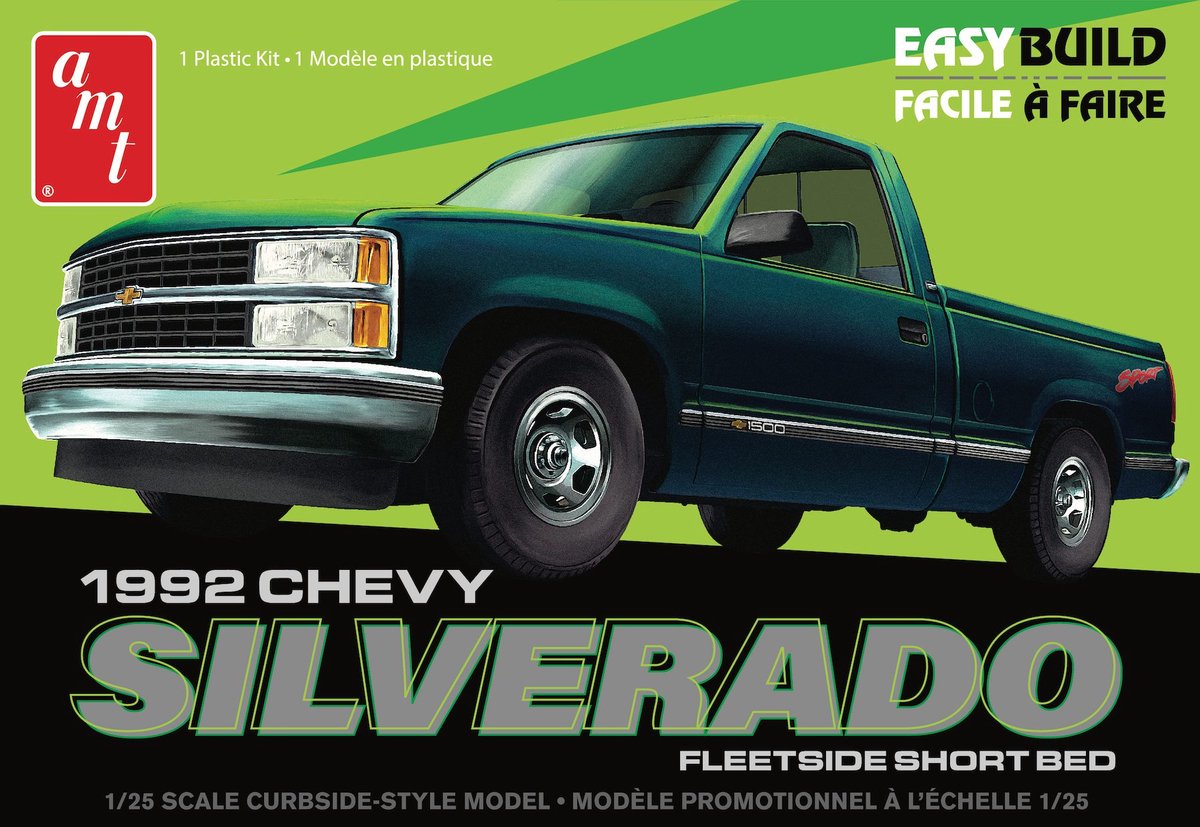 AMT Modelbouwpakket Auto - 1408 1992 Chevrolet Silverado Shortbed Fleetside Pickup - Easy Build Plastic - 1:25 - Modelbouw
