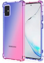 Samsung Galaxy A51 Anti Shock Case Transparent Extra Thin - Coque Samsung Galaxy A51 Cover - Blauw/ Rose