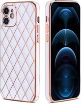 Coque arrière à carreaux de Luxe iPhone 12 Pro - Silicone - Motif diamant - Coque arrière - Apple iPhone 12 Pro - Wit