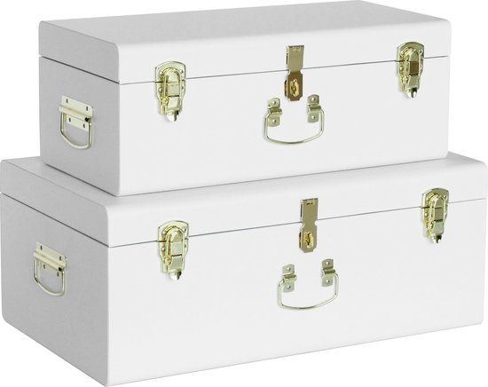 Oliva's - Opbergkist - Opbergdoos - Speelgoedkist - Metalen koffers - Set van 2 grote metalen kisten - Wit