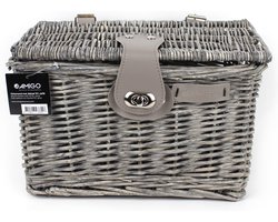 foto van AMIGO Fietsmand Met Deksel - 10 Liter voor Kinderfiets - Riet - Asgrijs - Fietsmand Kinderfiets - Bakkersmand