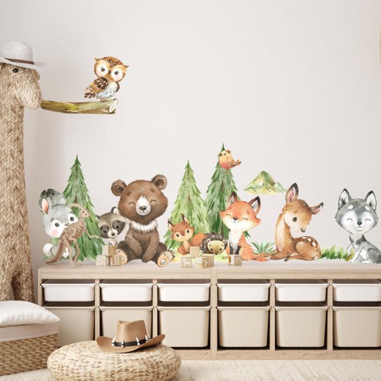 Muursticker- Bosdieren- 120 x 120 cm