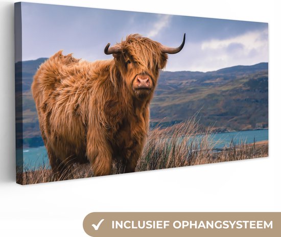 Tableau Peinture sur Toile Highlander écossais - Berg - Water - Nature - Vache - 40x20 cm - Décoration murale