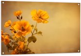 Tuinposter – Oranje Boterbloemen bij Licht Bruine Achtergrond - 120x80 cm Foto op Tuinposter (wanddecoratie voor buiten en binnen)