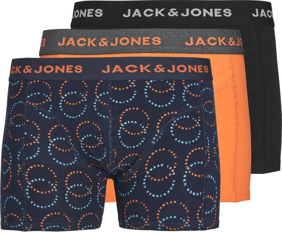 Jack & Jones Heren Boxershorts Trunks JACLOGO CIRCLE Oranje/Donkerblauw/Zwart 3-Pack - Maat XL
