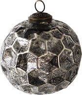 HAES DECO - Kerstbal - Formaat Ø 10x10 cm - Kleur Zwart - Materiaal Glas - Kerstversiering, Kerstdecoratie, Decoratie Hanger, Kerstboomversiering