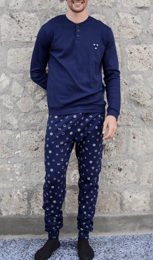 Heren pyjama - katoen interlock - blauw - Maat XL