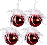 HAES DECO - Kerstbal Set 4 - Formaat (4) Ø 10x10 cm - Kleur Rood - Materiaal Glas - Kerstversiering, Kerstdecoratie, Decoratie Hanger, Kerstboomversiering