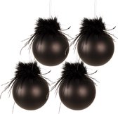 HAES DECO - Kerstbal Set 4 - Formaat (4) Ø 8x8 cm - Kleur Zwart - Materiaal Glas - Kerstversiering, Kerstdecoratie, Decoratie Hanger, Kerstboomversiering