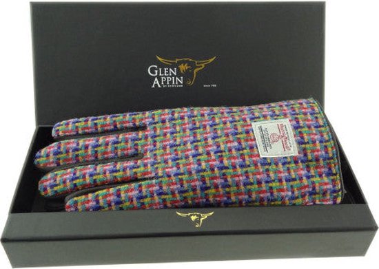 Glen Appin Harris Tweed Gants pour femmes Jazzy Weave avec Cuir marron - Fabriqués en Écosse