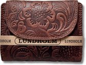 Lundholm portemonnee dames overslag bruin RFID bloemen - Leren portefeuille dames met anti-skim bescherming - vrouwen cadeautjes overslagportemonnee | Scandinavisch design - Eikefjord serie | RFID Safe - Bruin