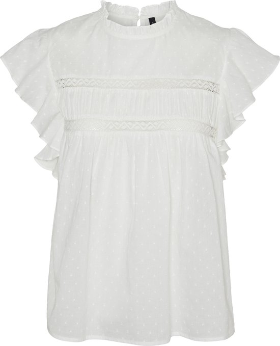 Vero Moda T-shirt Vmtrine Sl Lace Top Wvn Noos 10301205 Blanche White Femme Taille - XL