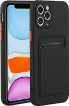 Casemania Hoesje Geschikt voor Apple iPhone 15 Pro Zwart - Siliconen Back Cover met Kaarthouder
