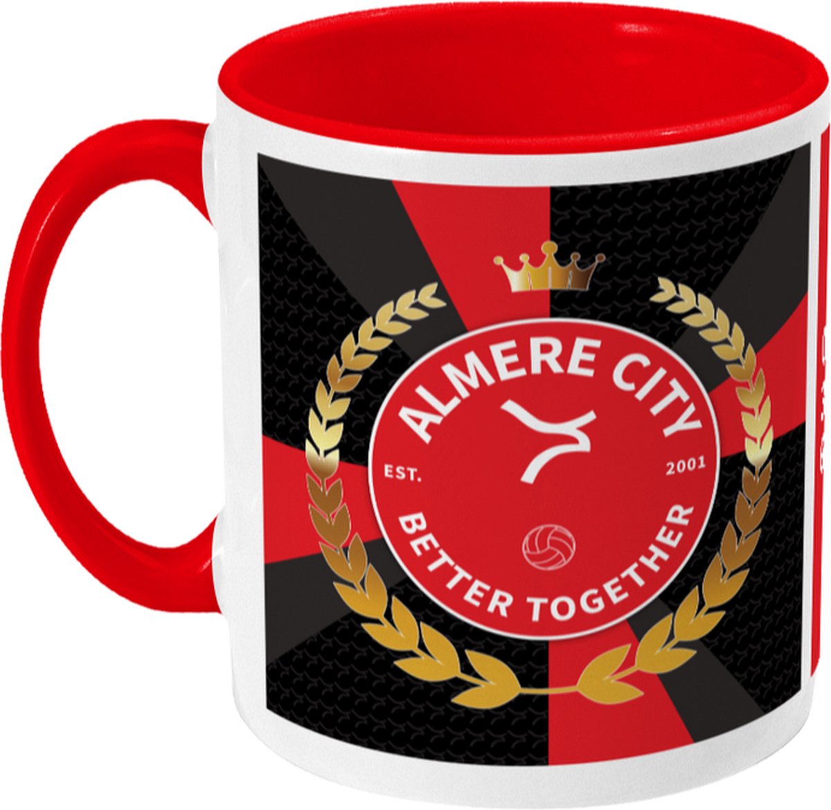 Almere City Mok - Gouden Krans - Koffiemok - Almere - 036 - Voetbal - Beker - Koffiebeker - Theemok - Rood - Limited Edition
