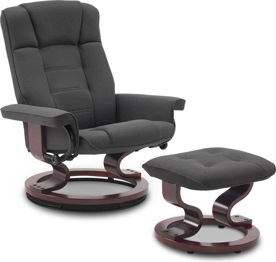 Mara Luxe Relax Chair - Rotatif à 360 degrés - Fonction inclinable - Avec tabouret - Gris foncé - 75 x 77 x 103 cm
