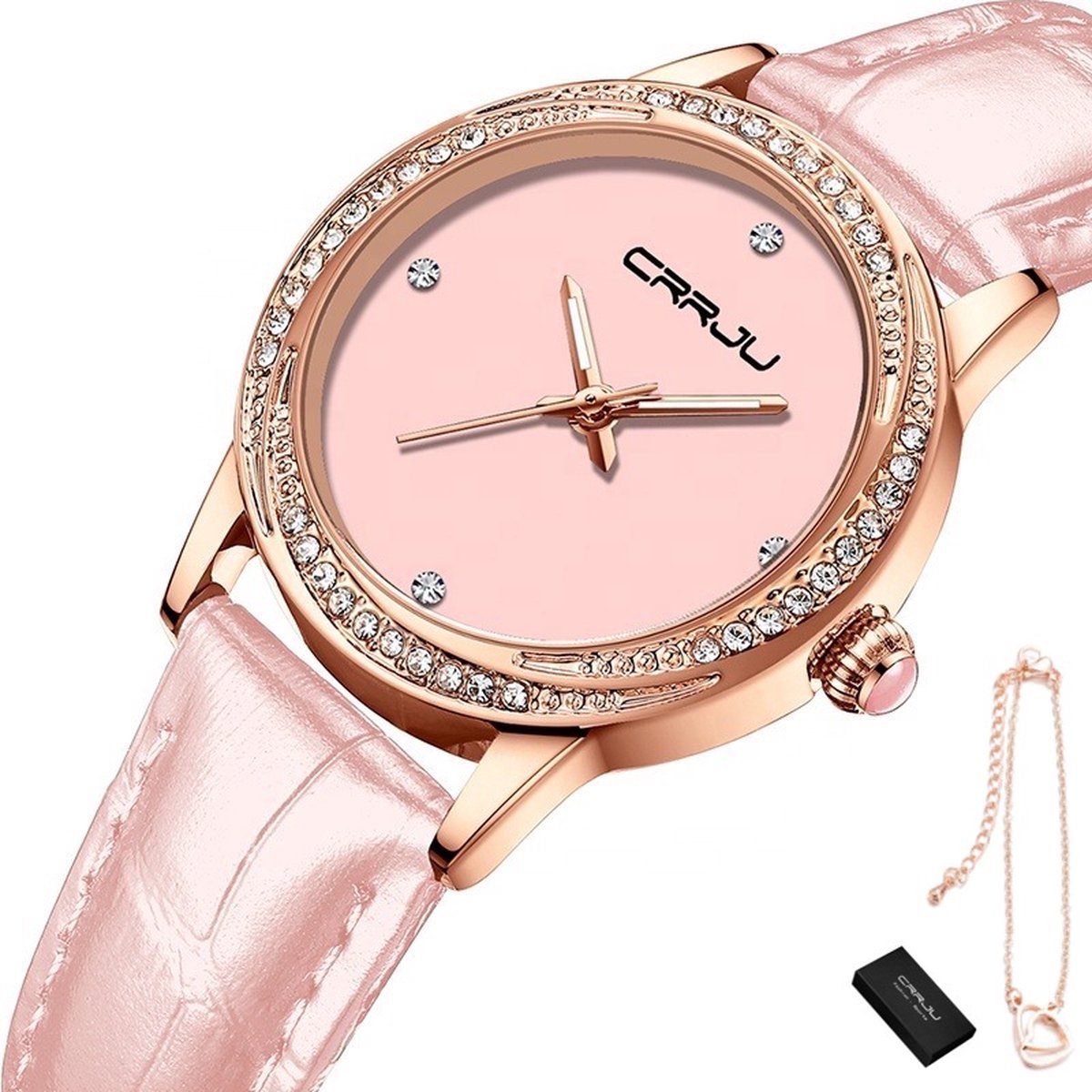 CRRJU® - Horloge Dames - Cadeau voor Vrouw - Incl. Armband - 32 mm - Roze Rosé