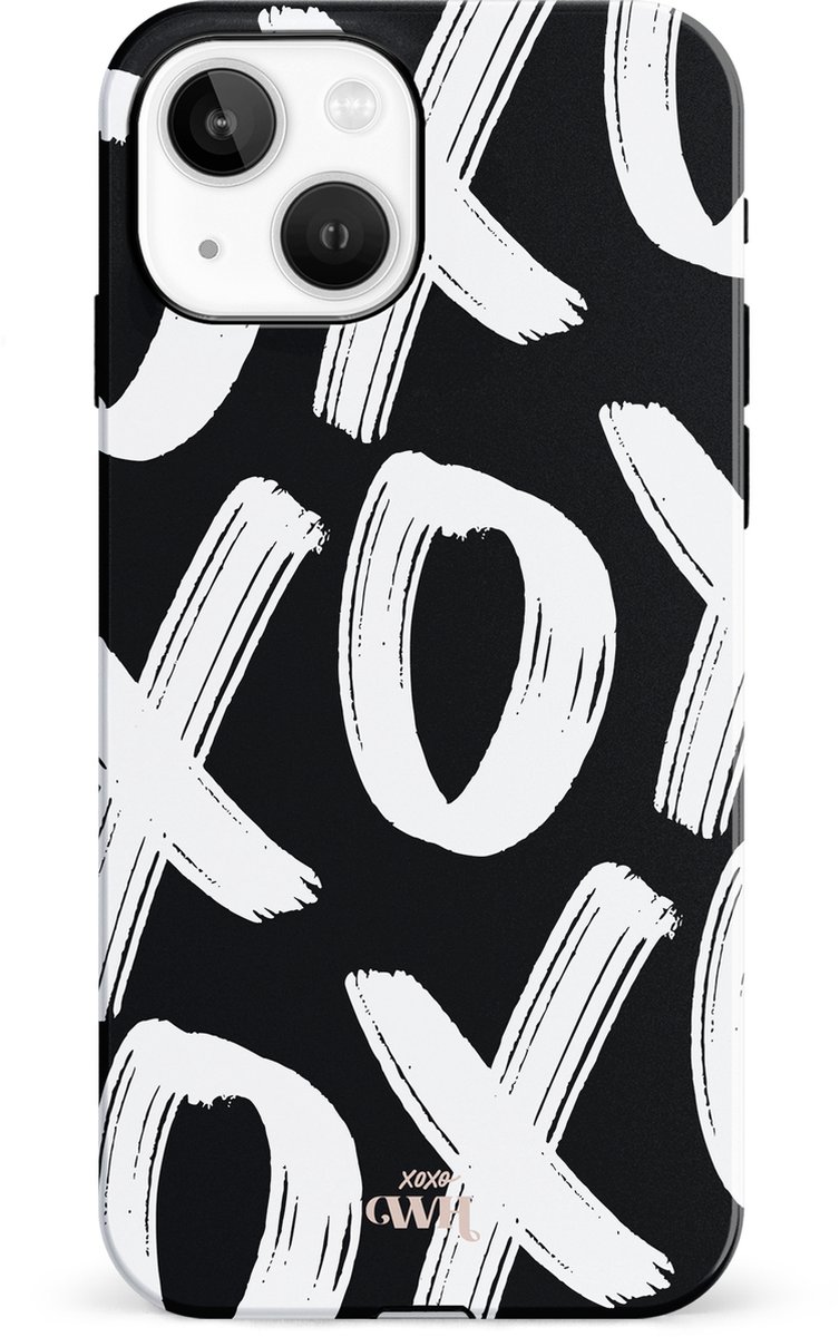 xoxo Wildhearts Can't Talk Now Black - Single Layer - Hoesje geschikt voor iPhone 13 hoesje - Hard case met zwart/witte print - Beschermhoes geschikt voor iPhone 13 case - Shockproof case met xoxo print - Zwart