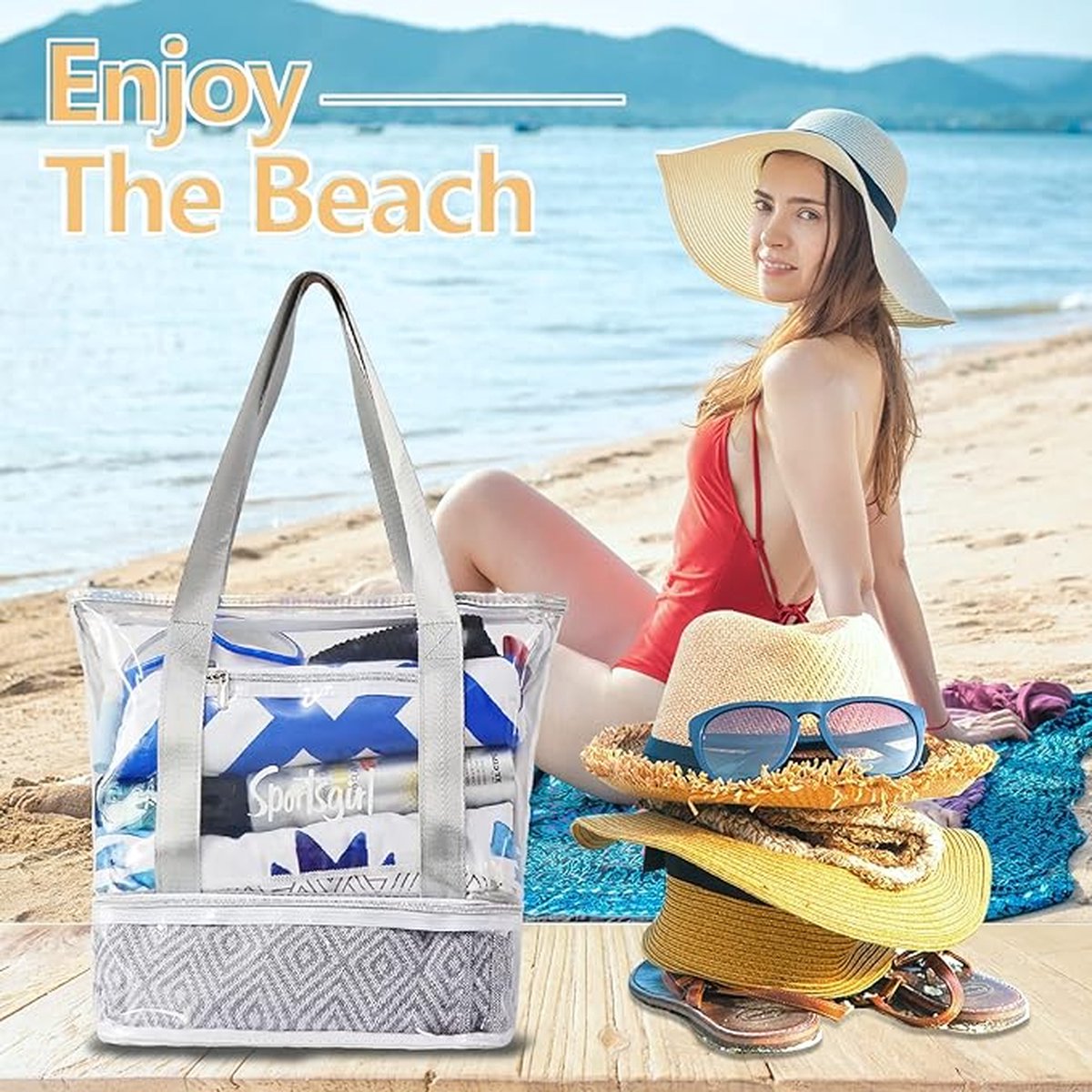 BTNEEU Strandtas voor Dames, Groot, XXL, Familie, 50L, Waterdicht, Strandtas Met Ritssluiting, Strandtassen Voor Heren, Opvouwbaar, Met 14 Vakken, Reizen, Winkelen, Picknick, Flamingo Roze