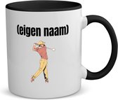 Akyol - golfer man met eigen naam koffiemok - theemok - zwart - Golf - golfers - mok met eigen naam - leuk cadeau voor iemand die houdt van golfen - cadeau - kado - 350 ML inhoud