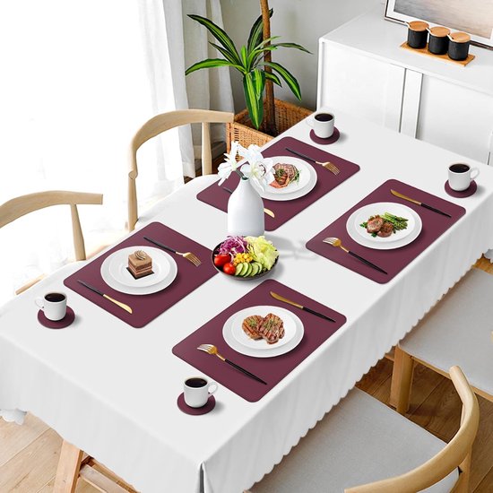 Sets de table lavables, lavables, lot de 6 pièces, cuir avec sous