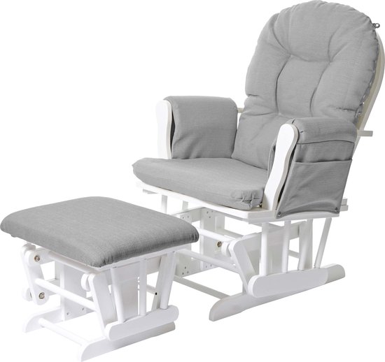 Relaxfauteuil MCW-C76, schommelstoel met hocker ~ stof/textiel, lichtgrijs, frame wit