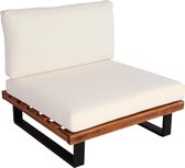 Loungestoel MCW-H54, tuinstoel, gesponnen polyaciahout MVG-gecertificeerd aluminium ~ bruin, bekleding crème wit