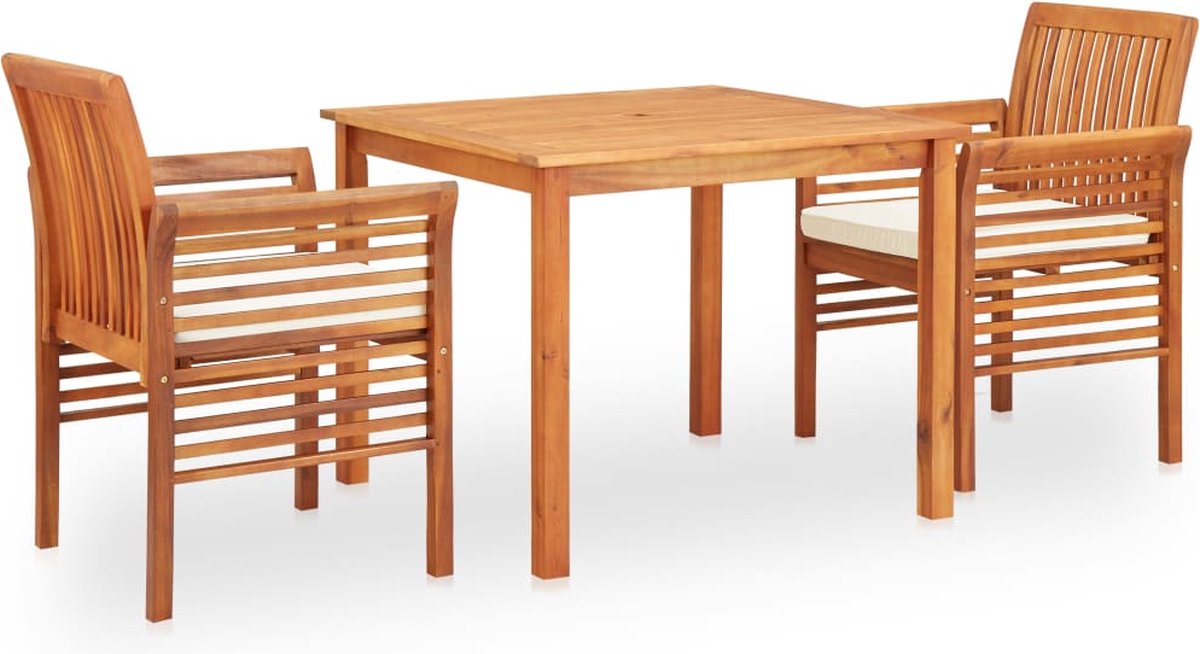 The Living Store 3-delige Tuinset met kussens massief acaciahout - Eetkamerstoel - Acacia Hout - Buitentafel - Tuinset - Lounge Set