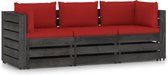 The Living Store Palletbank Grenenhout - 69 x 70 x 66 cm - Rood kussen