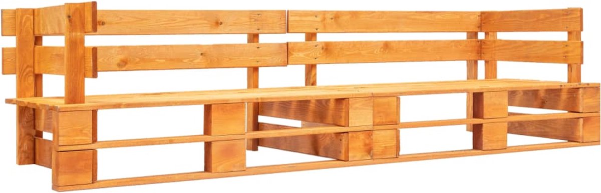 Tuinbank van pallet hout in honingbruine kleur, 2-zits, ideaal voor buiten, lounge bank voor tuinmeubels.