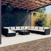 The Living Store Loungeset Poly Rattan - Zwart - Modulair Design - Waterbestendig - Comfortabele Kussens